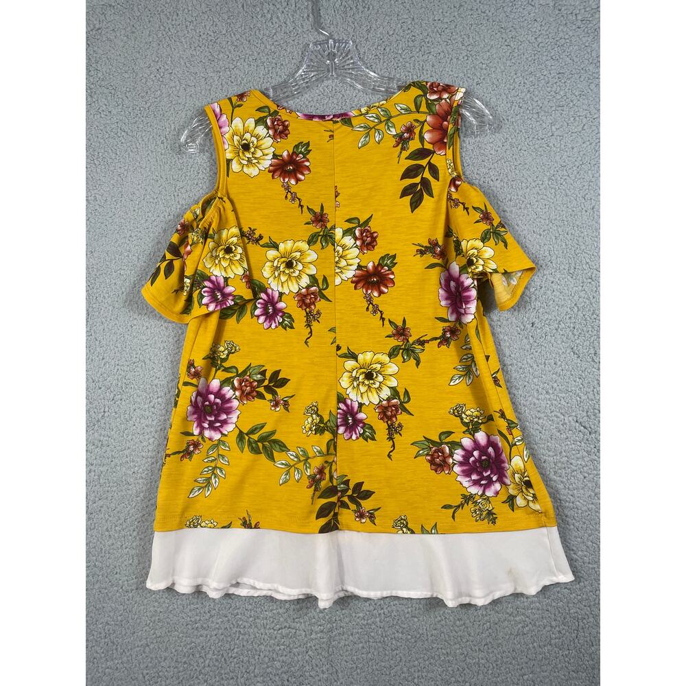 Naif Womens Size M Peak Shoulder Yellow Floral Blouse - Picture 2 of 7
